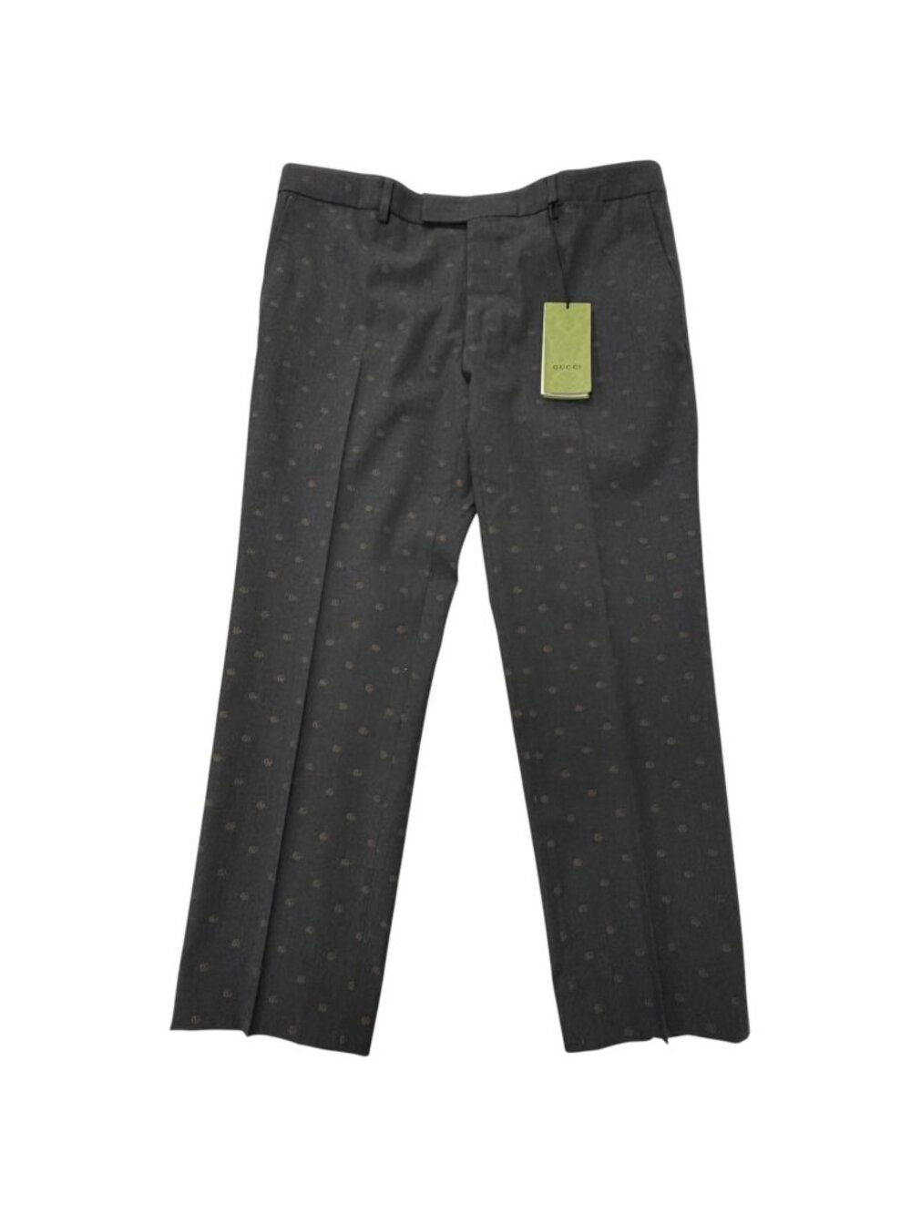 Gucci Wool 100% GG Logo All Over Print Single Trousers Pants Charcoal Gray 52